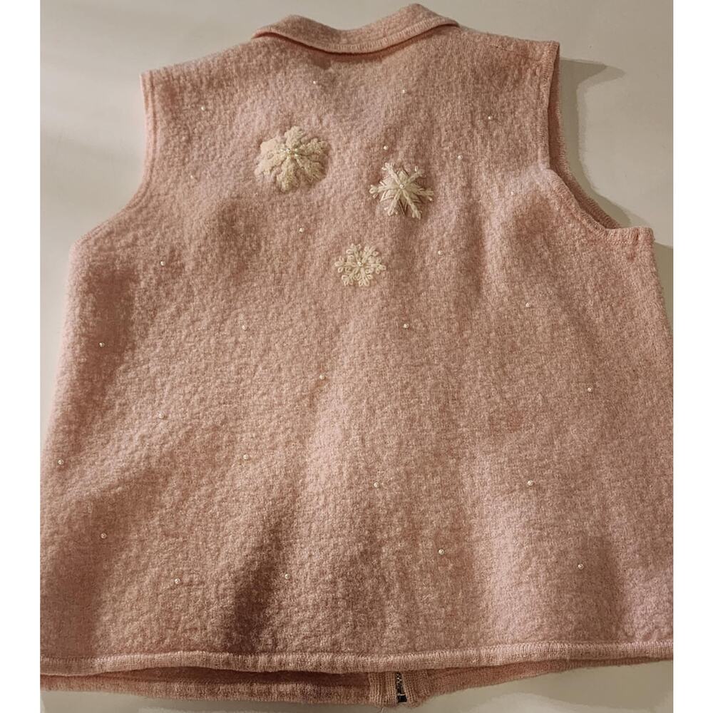 Vintage Mandal Bay 100% Wool Snowflake Sweater, Large, Pink - Picture 3 of 7